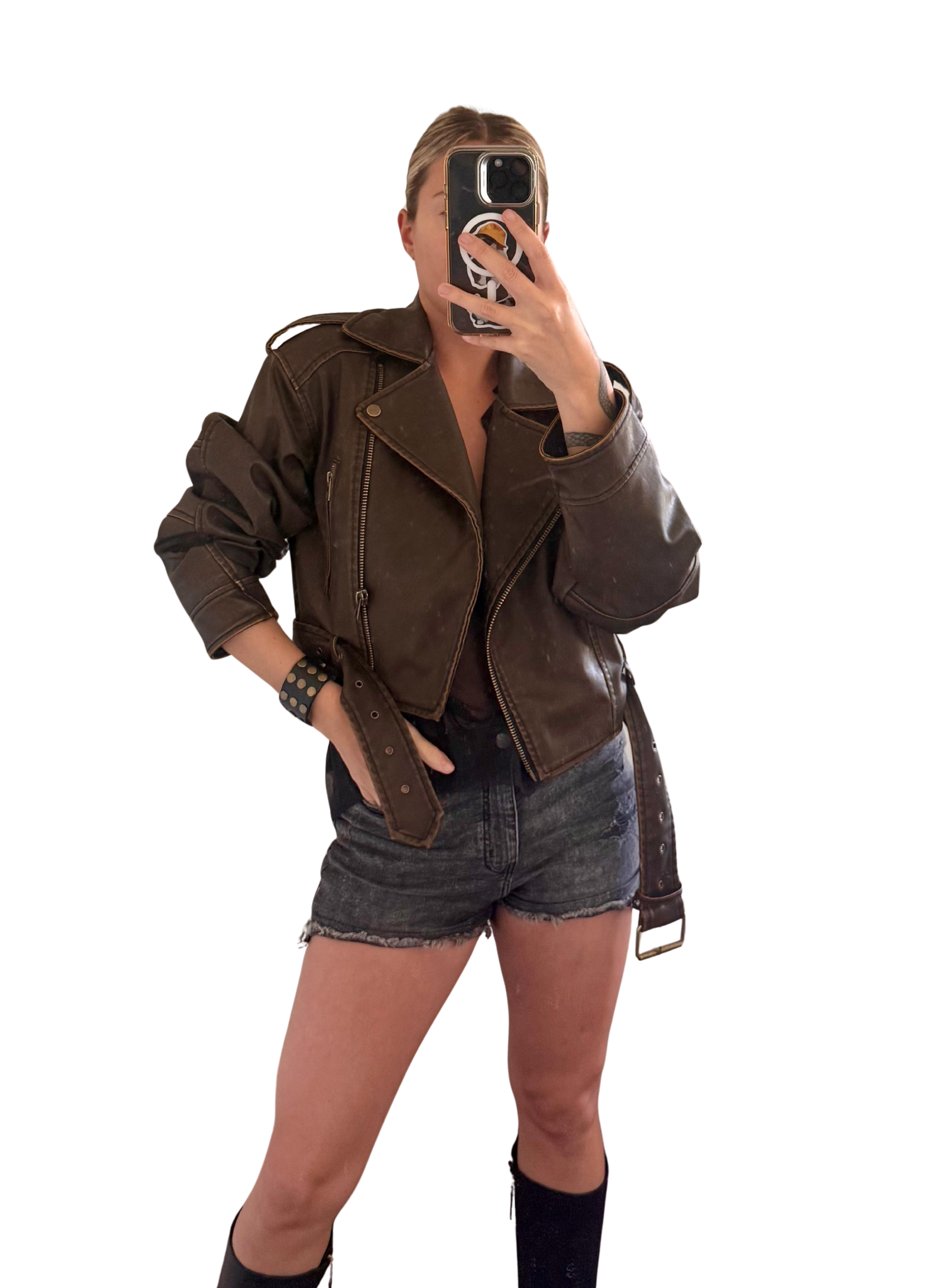 campera simil cuero crop